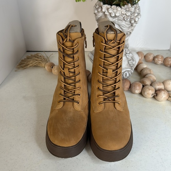 Fitflop F-MODE Nubuck Lace-Up Flatform Ankle Boots Size 7 Tan - Picture 3 of 11